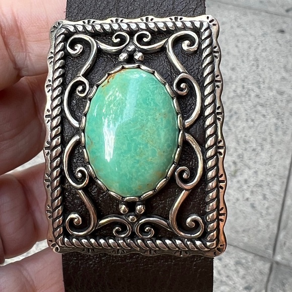 NAVAJO NATIVE AMERICAN ANITA WHITEGOAT GREEN AVENTURINE TURQUOISE 925SS BRACELET